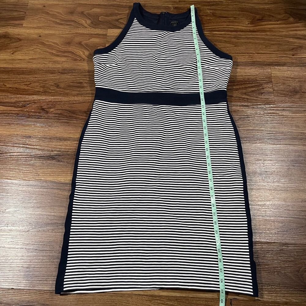Ann Taylor Ottoman Striped Black White Round Neck Dress Lined Cotton Women's 14 - Picture 2 of 7